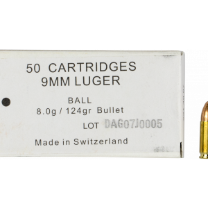 Ruag Ammotec Ball Swiss P 9mm Luger 124 Grain Full Metal Jacket 50 Rounds
