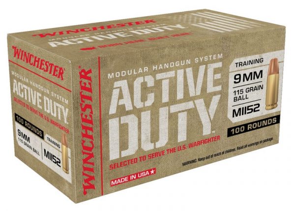 Winchester Active Duty Brass 9mm 115-Grain 100-Rounds FMJFN