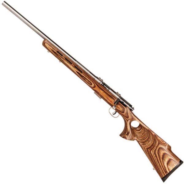 Savage 93R17 BTVLSS Satin Stainless/ Brown Laminate Left Hand Bolt Action Rifle - 17 HMR - 21in